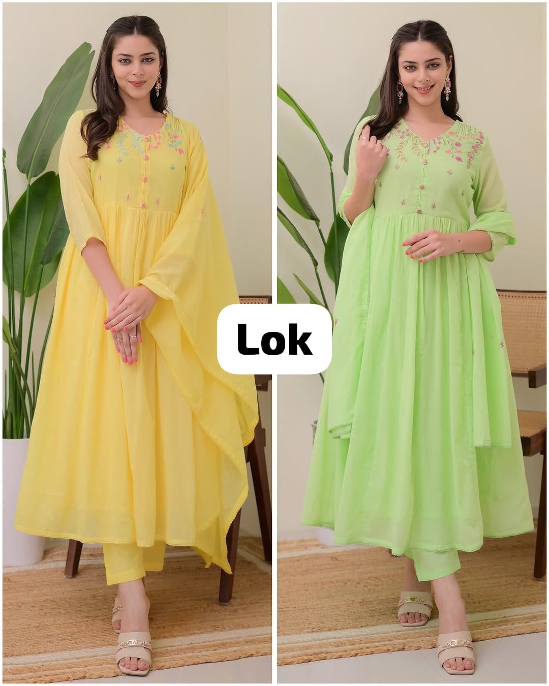 Green Floral Cotton Kurta Pant Dupatta Suit Set